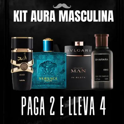 [Kit Aura Masculina] 4 Perfumes Premium: ASAD | BHARARA | VERSACE| BVLGARI